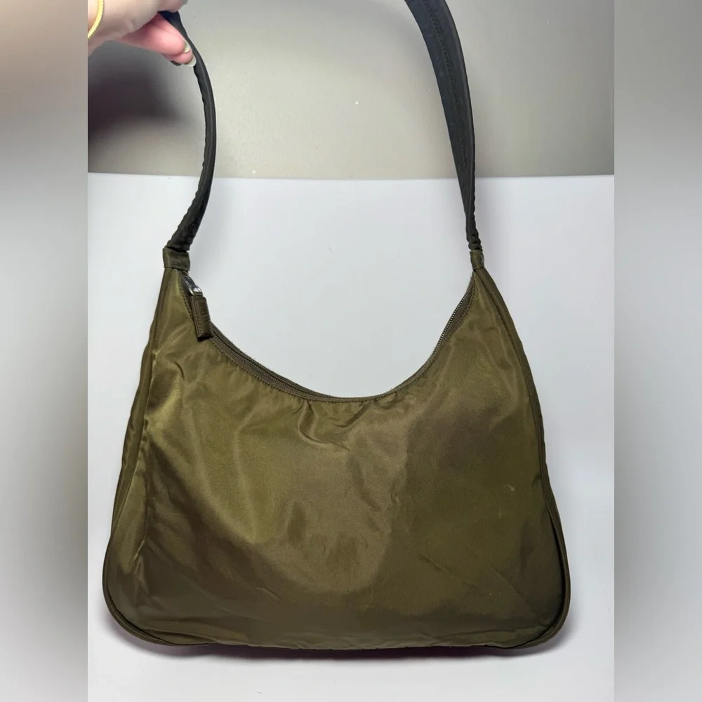 SOLD Prada Olive Green Nylon Shoulder Bag Hobo Style Luxury Fashion - Picture 2 of 16
